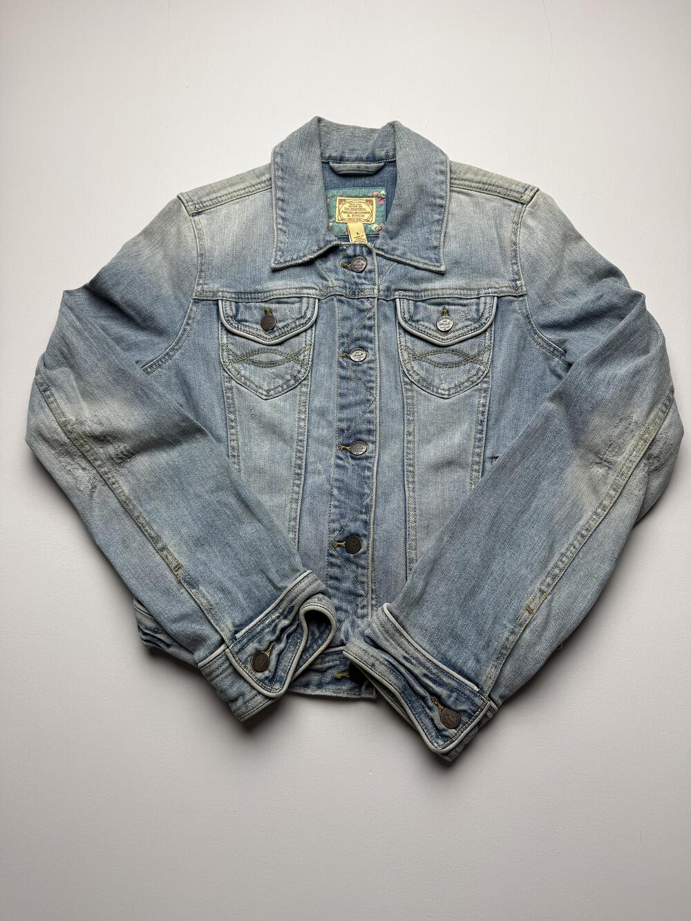 Abercrombie & Fitch Denim Jacket Womens Large Light Wash Button Front Fitted Y2K